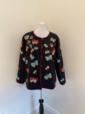 Indigo Moon Black Embroidered Appliqué Jacket with Multicolor Sequin Butterflies